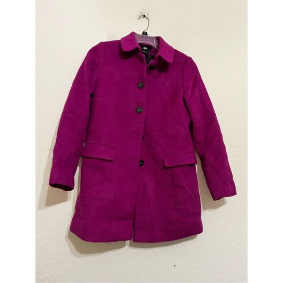 H&M purple fuchsia Wool Blend Peacoat Size 8 - Picture 1 of 4
